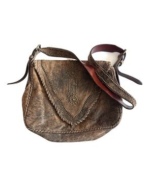 Jose Luis Lambskin Suede Leather Studded Crossbody Messenger Bag